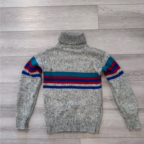 1980s VINTAGE DIANE VON FURSTENBERG Sweater Sz S Wool Blend Gray Red Blue Stripe - Picture 8 of 10